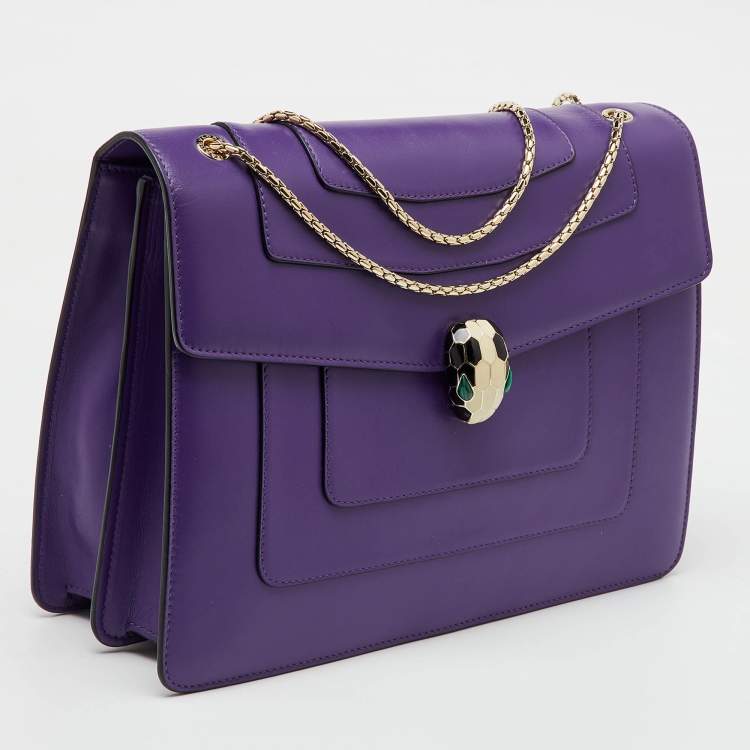 Pre Owned Bvlgari Purple Leather Medium Serpenti Forever Flap Shoulder Bag
