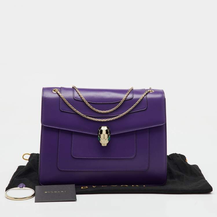 Pre Owned Bvlgari Purple Leather Medium Serpenti Forever Flap Shoulder Bag