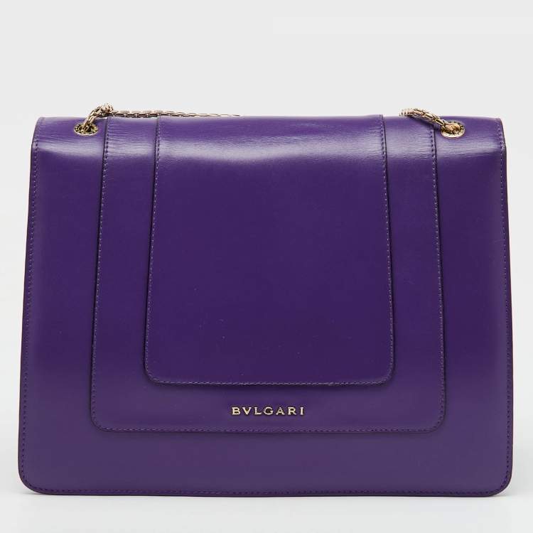 Pre Owned Bvlgari Purple Leather Medium Serpenti Forever Flap Shoulder Bag