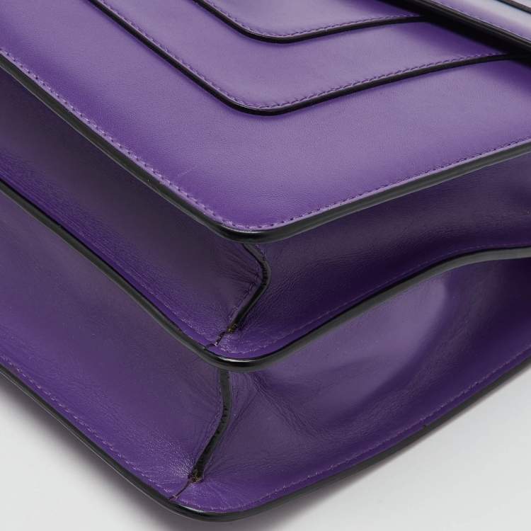Pre Owned Bvlgari Purple Leather Medium Serpenti Forever Flap Shoulder Bag