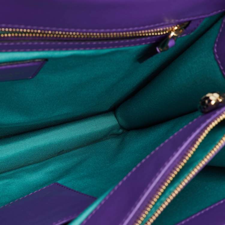 Pre Owned Bvlgari Purple Leather Medium Serpenti Forever Flap Shoulder Bag