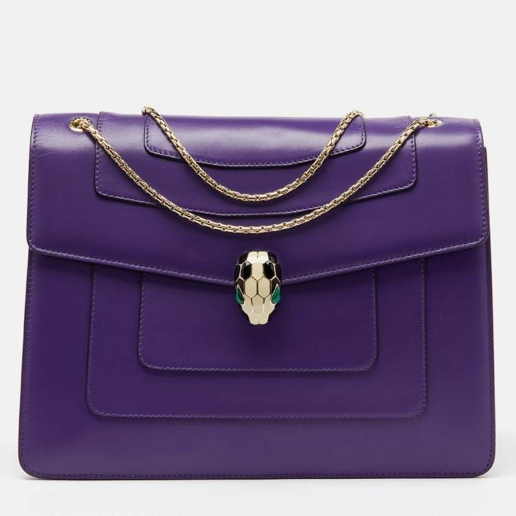 Pre Owned Bvlgari Purple Leather Medium Serpenti Forever Flap Shoulder Bag