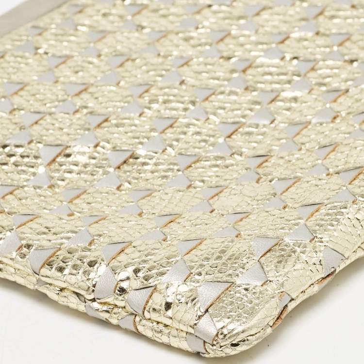 Pre Owned Bvlgari Gold/Grey Karung and Leather Frame Chain Clutch