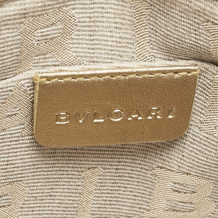 Pre Owned Bvlgari Gold/Grey Karung and Leather Frame Chain Clutch