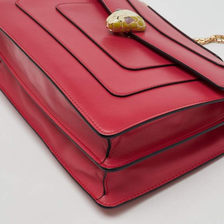 Pre Owned Bvlgari Cherry Red Leather Medium Serpenti Forever Shoulder Bag