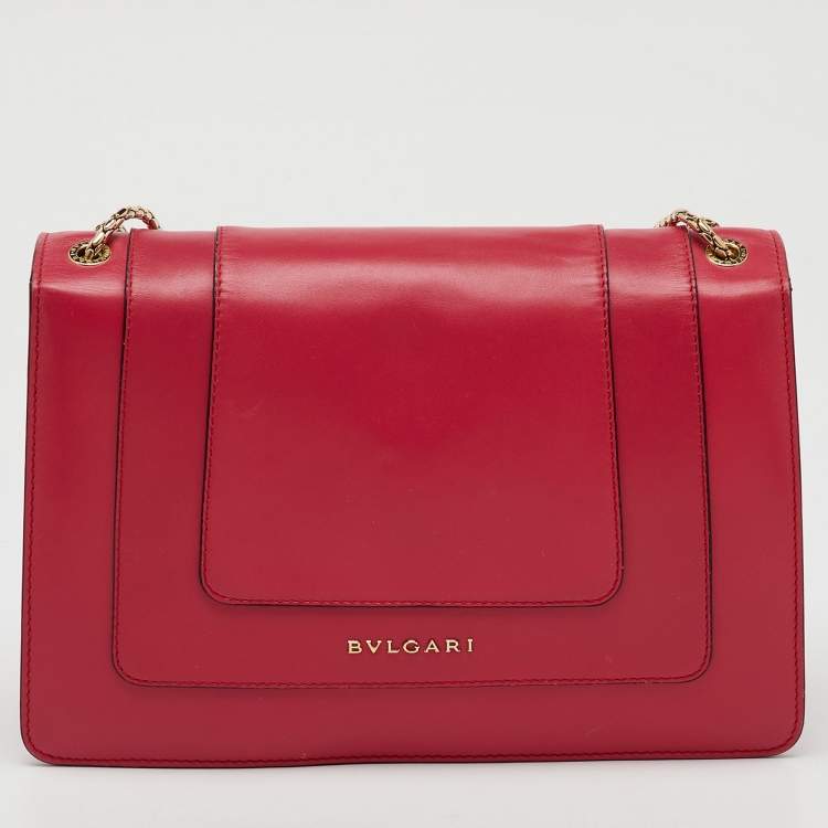 Pre Owned Bvlgari Cherry Red Leather Medium Serpenti Forever Shoulder Bag