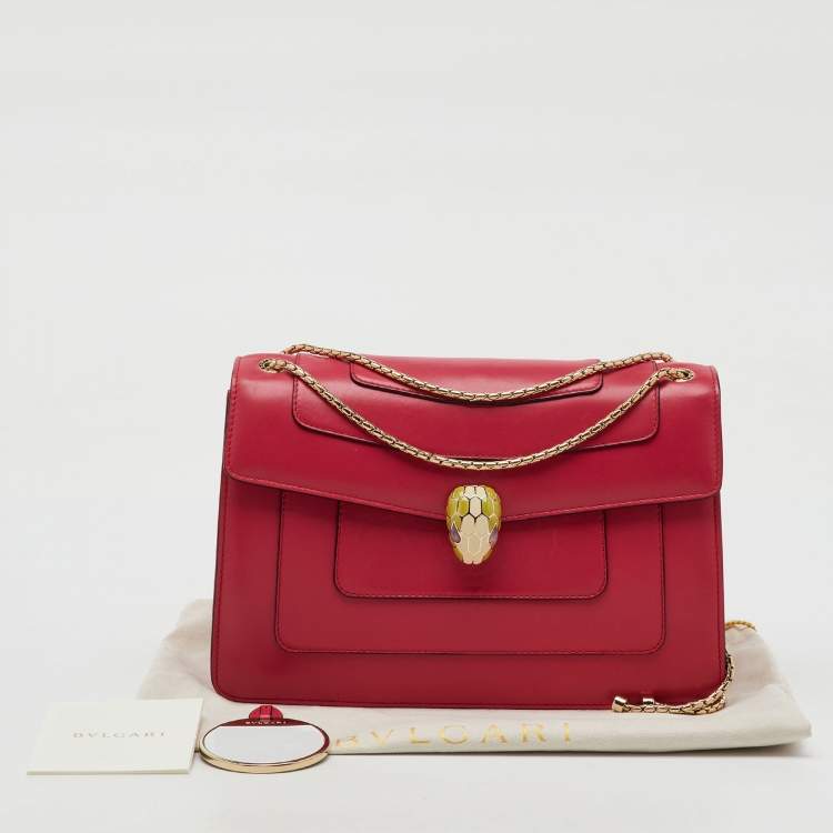 Pre Owned Bvlgari Cherry Red Leather Medium Serpenti Forever Shoulder Bag