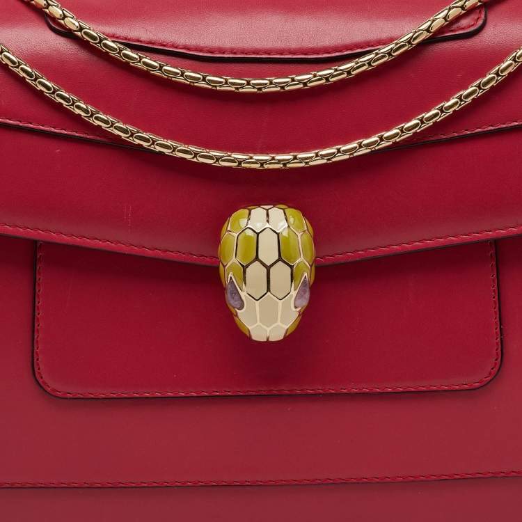 Pre Owned Bvlgari Cherry Red Leather Medium Serpenti Forever Shoulder Bag
