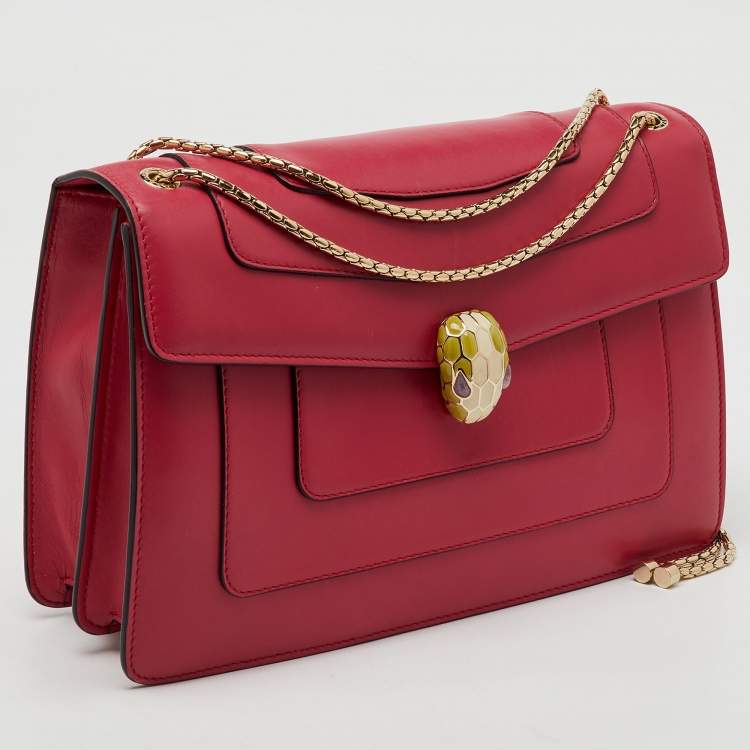 Pre Owned Bvlgari Cherry Red Leather Medium Serpenti Forever Shoulder Bag