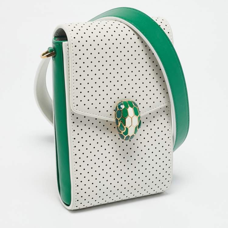 Pre Owned Bvlgari x Casablanca White/Green Perforated Leather Apres Tennis Crossbody Bag
