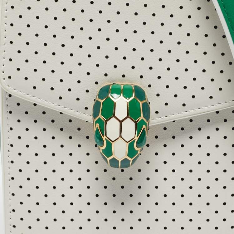Pre Owned Bvlgari x Casablanca White/Green Perforated Leather Apres Tennis Crossbody Bag