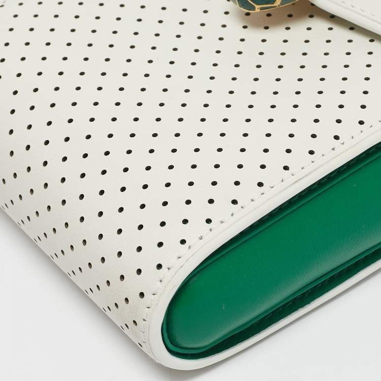 Pre Owned Bvlgari x Casablanca White/Green Perforated Leather Apres Tennis Crossbody Bag