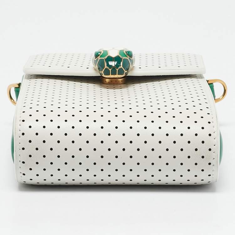 Pre Owned Bvlgari x Casablanca White/Green Perforated Leather Apres Tennis Crossbody Bag