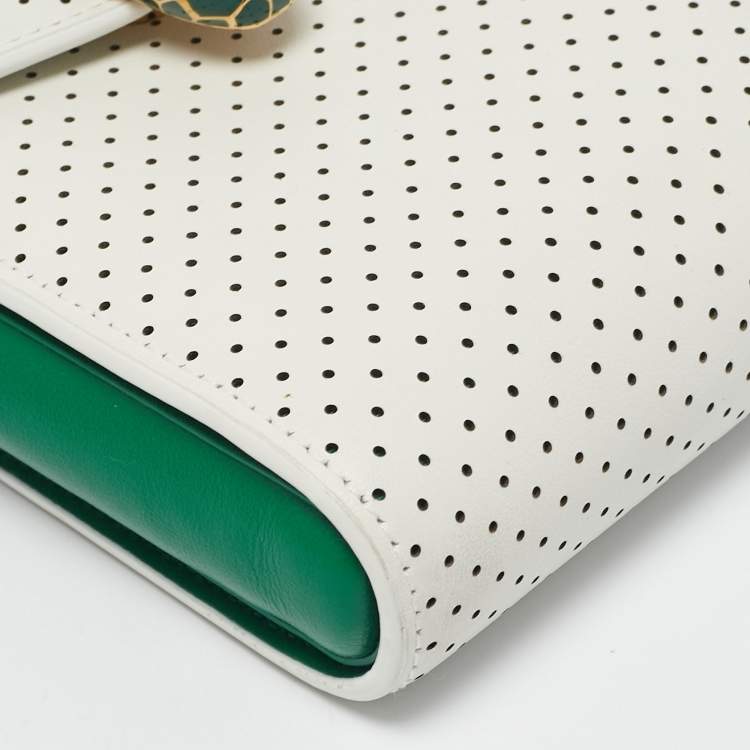 Pre Owned Bvlgari x Casablanca White/Green Perforated Leather Apres Tennis Crossbody Bag