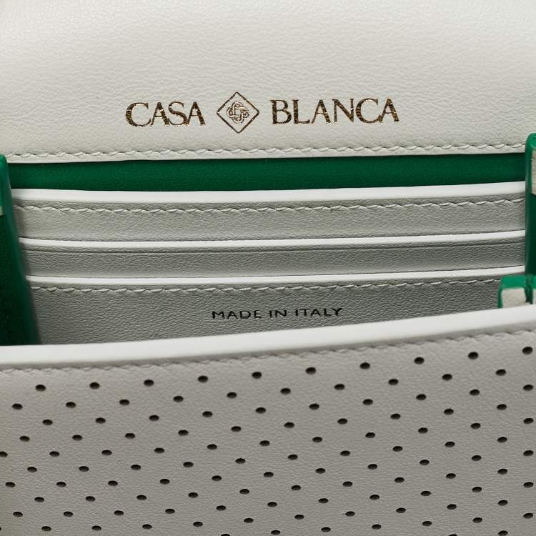 Pre Owned Bvlgari x Casablanca White/Green Perforated Leather Apres Tennis Crossbody Bag
