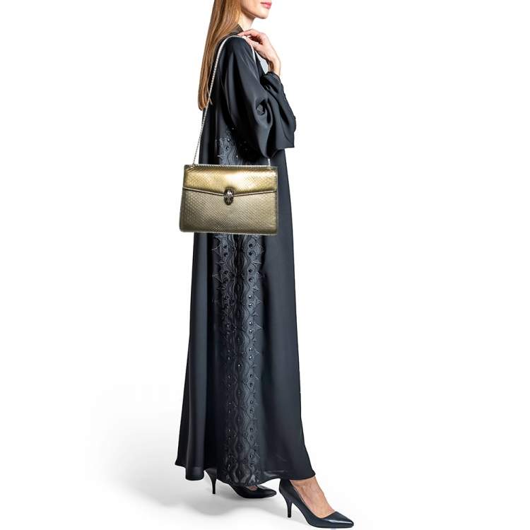 Pre Owned Bvlgari Olive Green Medium Serpenti Forever Flap Shoulder Bag