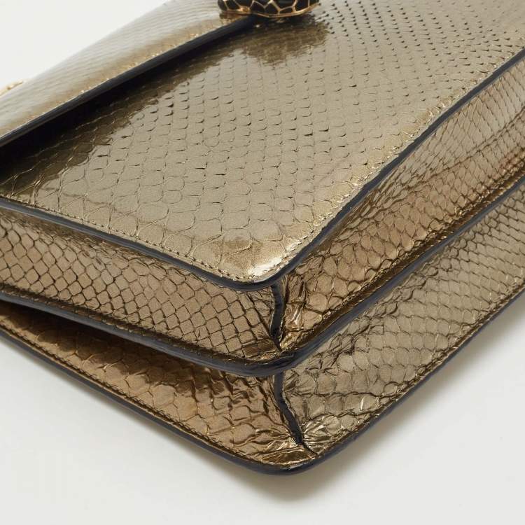 Pre Owned Bvlgari Olive Green Medium Serpenti Forever Flap Shoulder Bag