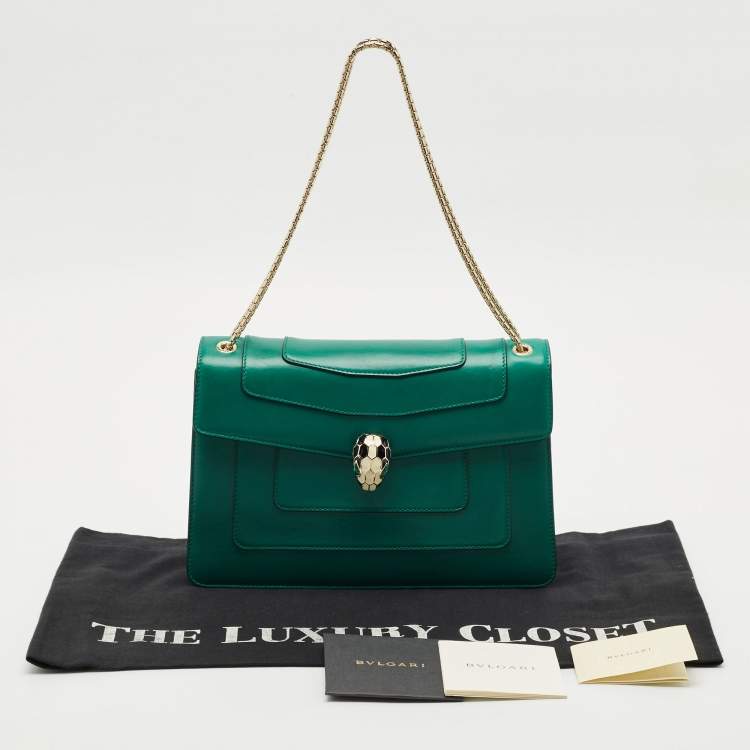 Pre Owned Bvlgari Green Leather Medium Serpenti Forever Shoulder Bag