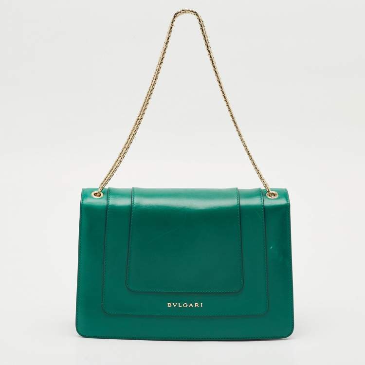 Pre Owned Bvlgari Green Leather Medium Serpenti Forever Shoulder Bag
