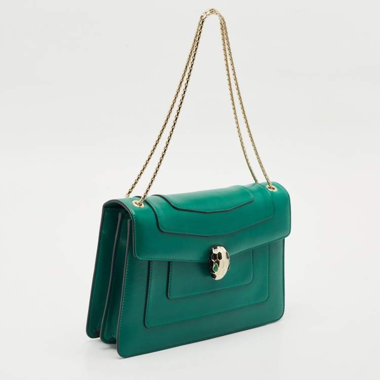 Pre Owned Bvlgari Green Leather Medium Serpenti Forever Shoulder Bag