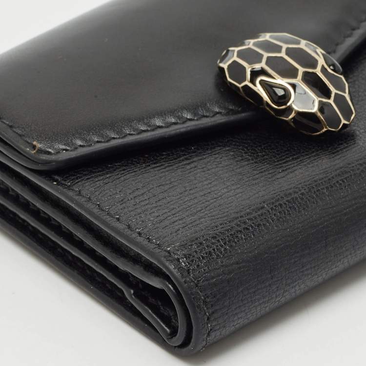 Pre Owned Bvlgari Black Leather Serpenti Forever Trifold Wallet