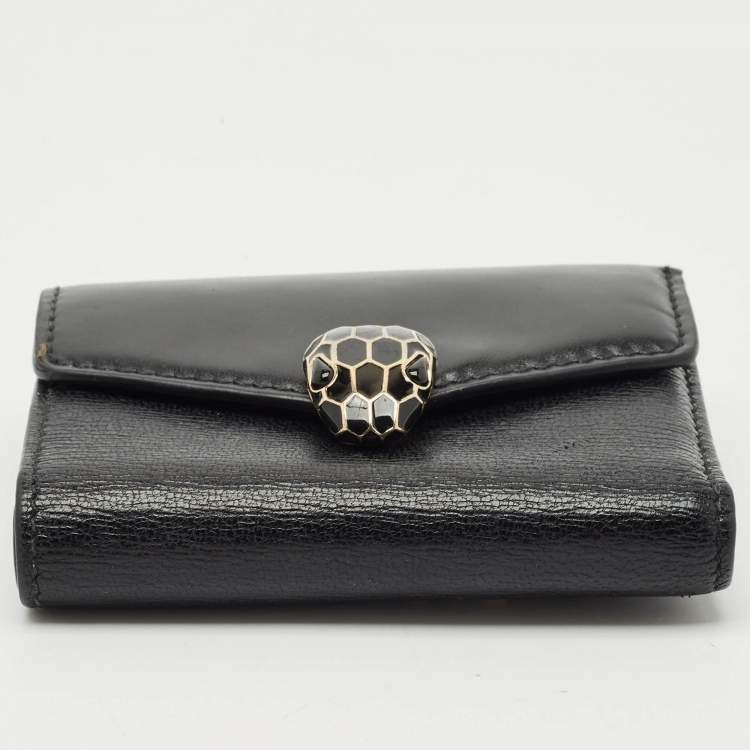 Pre Owned Bvlgari Black Leather Serpenti Forever Trifold Wallet