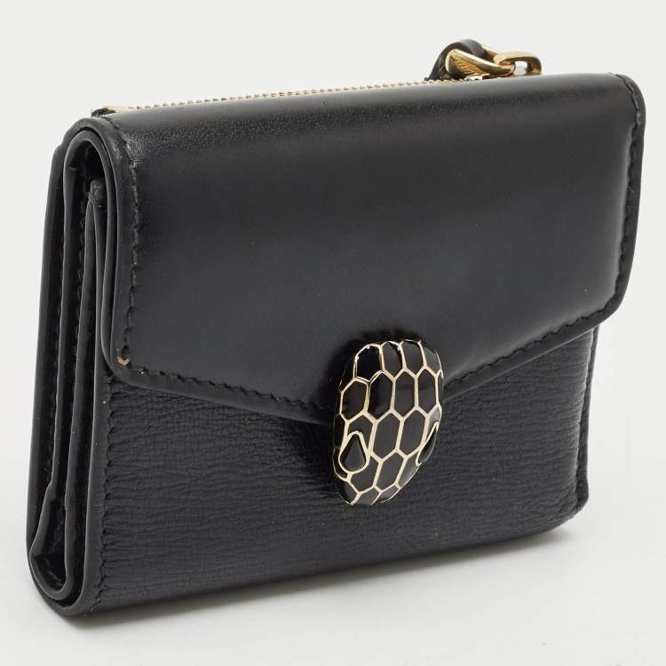 Pre Owned Bvlgari Black Leather Serpenti Forever Trifold Wallet