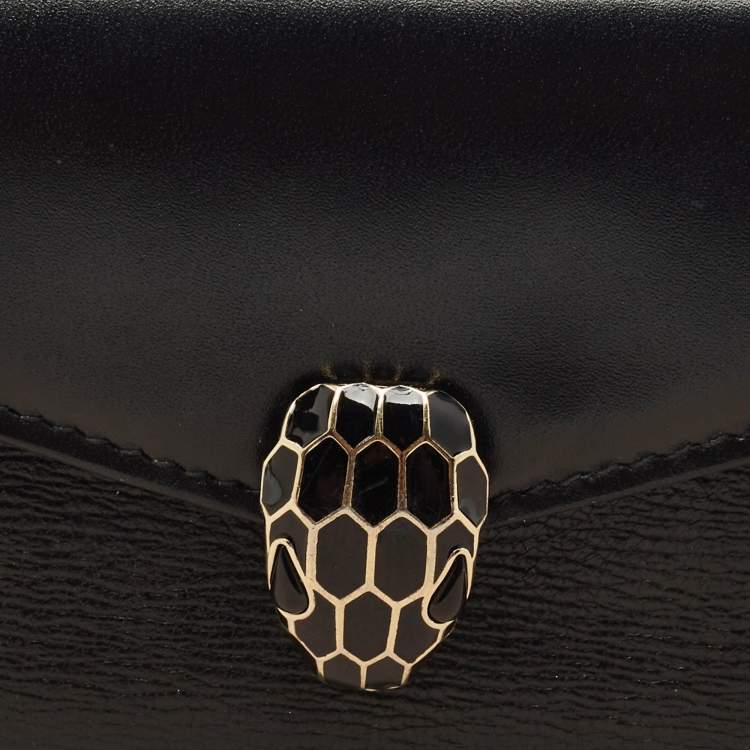 Pre Owned Bvlgari Black Leather Serpenti Forever Trifold Wallet