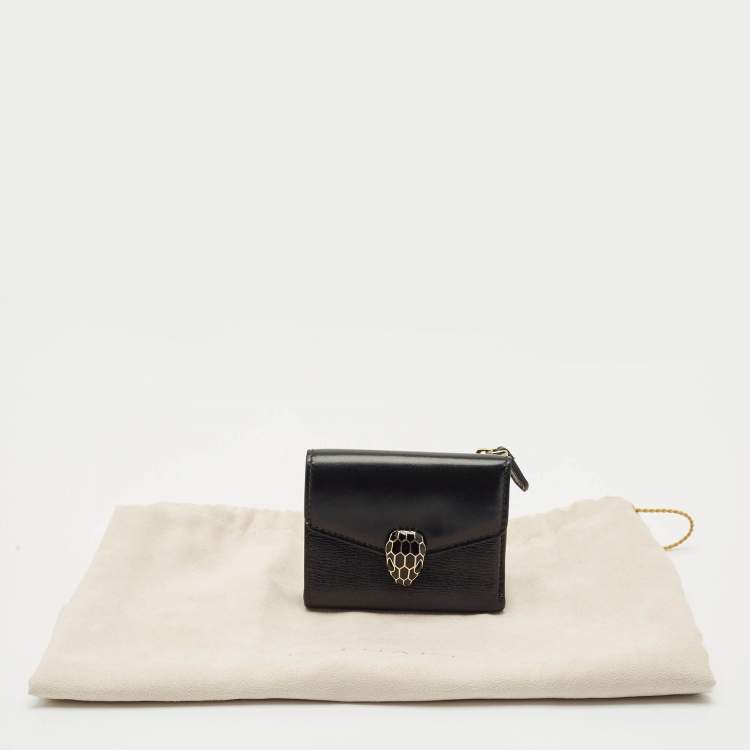 Pre Owned Bvlgari Black Leather Serpenti Forever Trifold Wallet