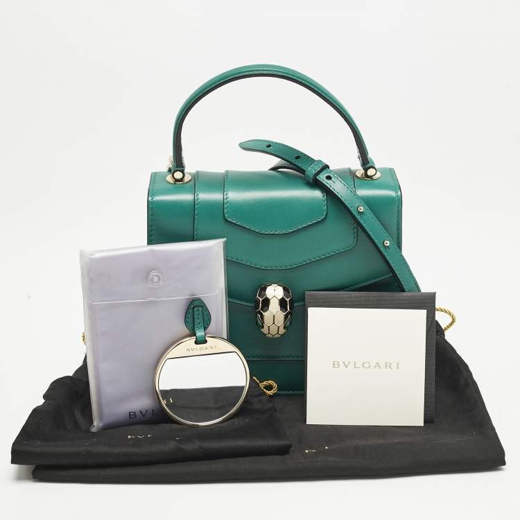Pre Owned Bvlgari Green Leather Serpenti Forever Top Handle Bag