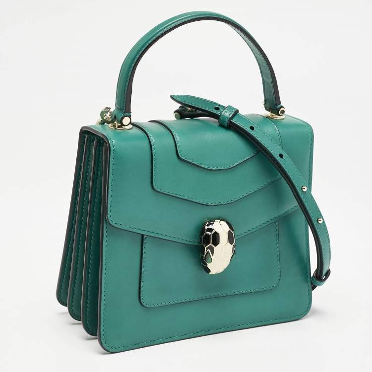 Pre Owned Bvlgari Green Leather Serpenti Forever Top Handle Bag