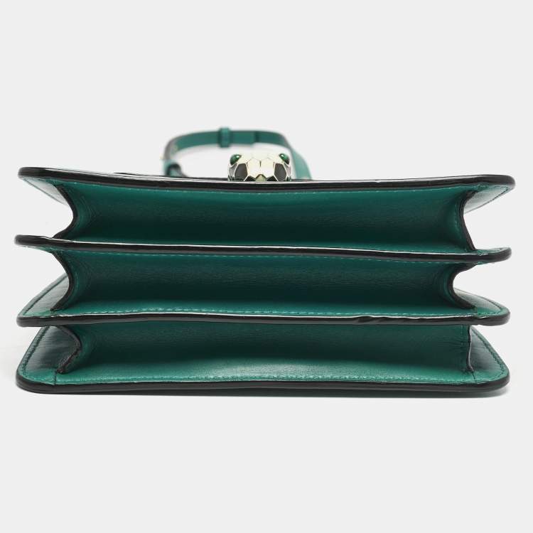 Pre Owned Bvlgari Green Leather Serpenti Forever Top Handle Bag