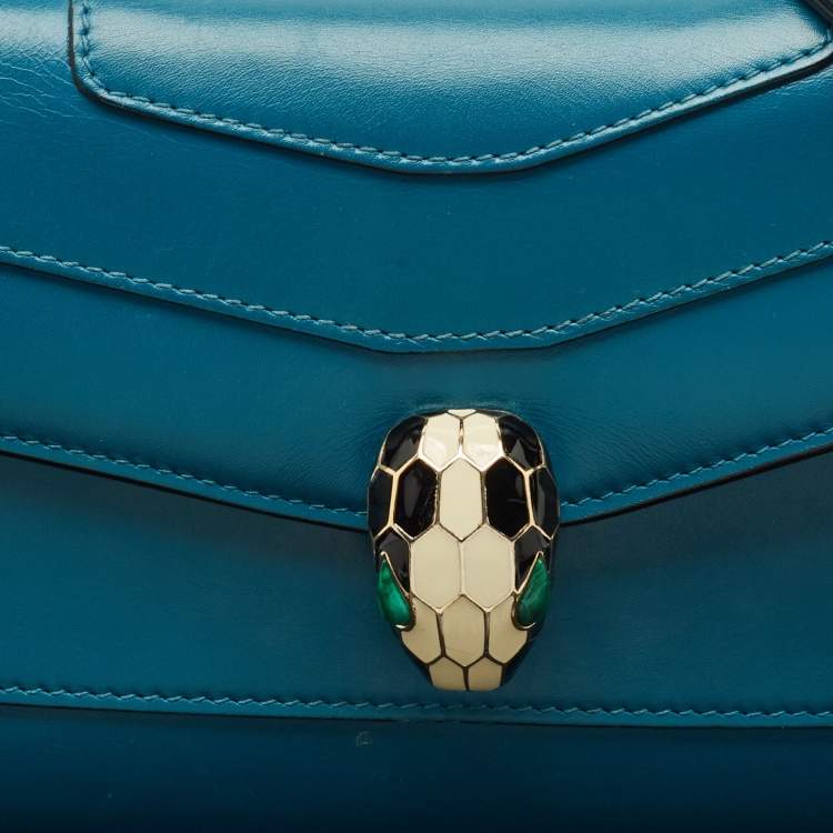 Pre Owned Bvlgari Blue Leather Small Serpenti Forever Shoulder Bag