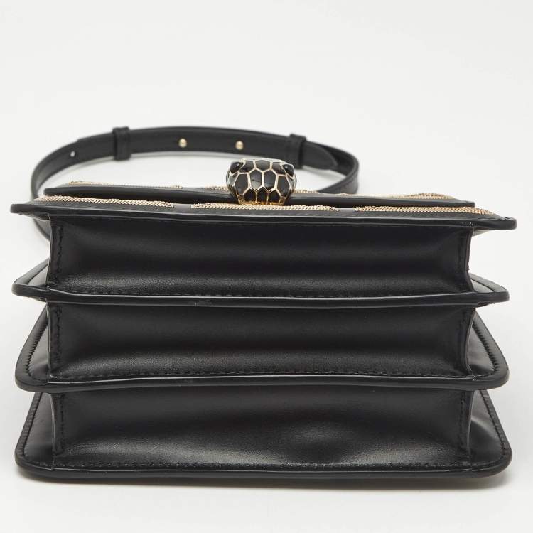 Pre Owned Bvlgari Black Million Chain Leather Small Serpenti Forever Top Handle Bag