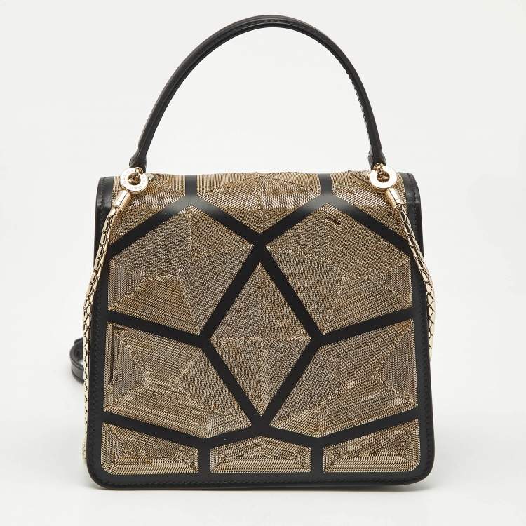 Pre Owned Bvlgari Black Million Chain Leather Small Serpenti Forever Top Handle Bag
