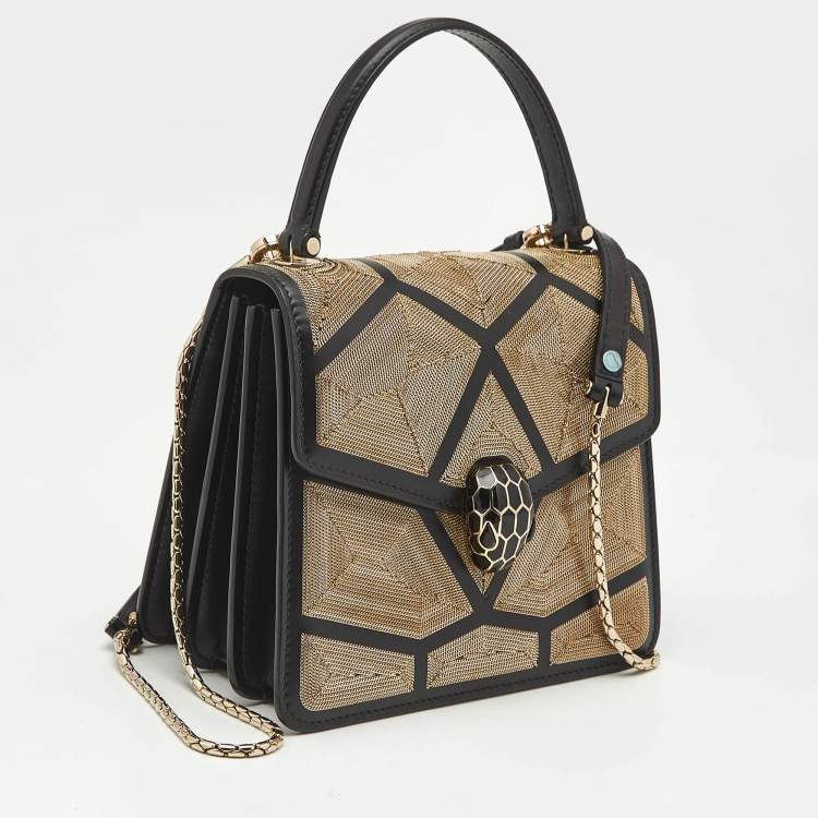 Pre Owned Bvlgari Black Million Chain Leather Small Serpenti Forever Top Handle Bag