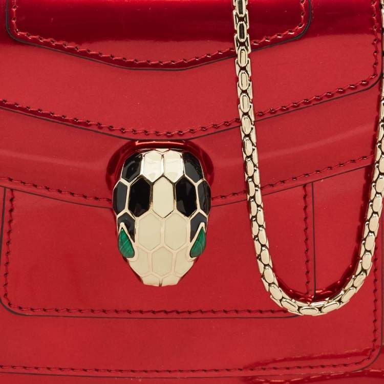 Pre Owned Bvlgari Metallic Red Patent Leather Small Serpenti Forever Shoulder Bag