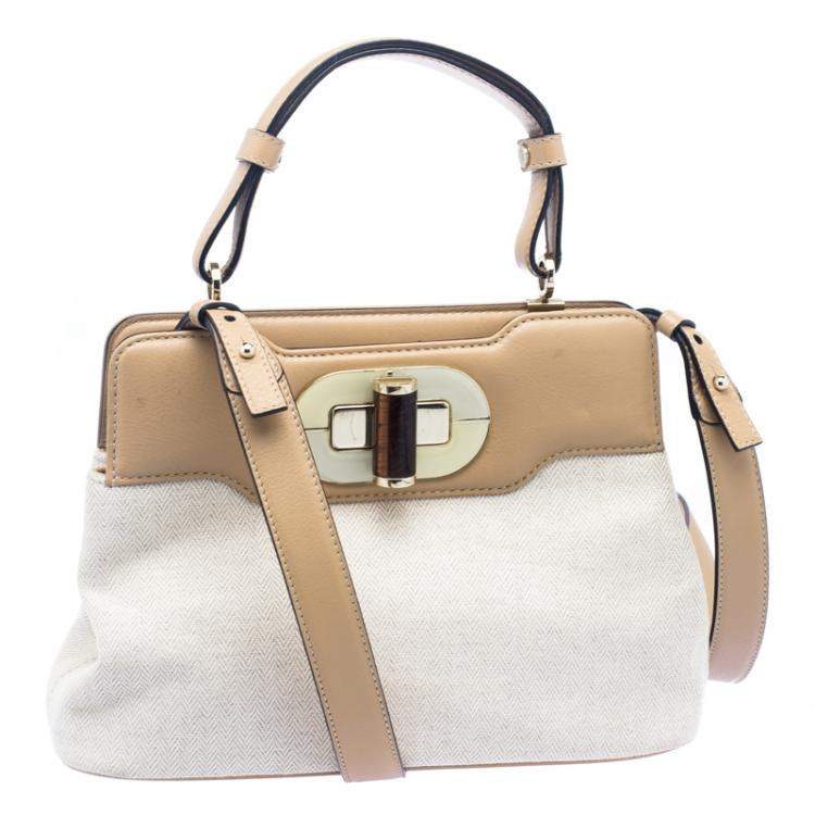 Pre Owned Bvlgari Beige Canvas and Leather Isabella Rossellini Shoulder Bag