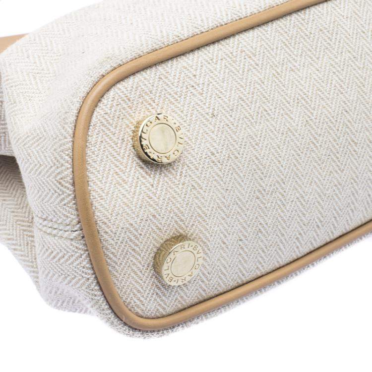 Pre Owned Bvlgari Beige Canvas and Leather Isabella Rossellini Shoulder Bag