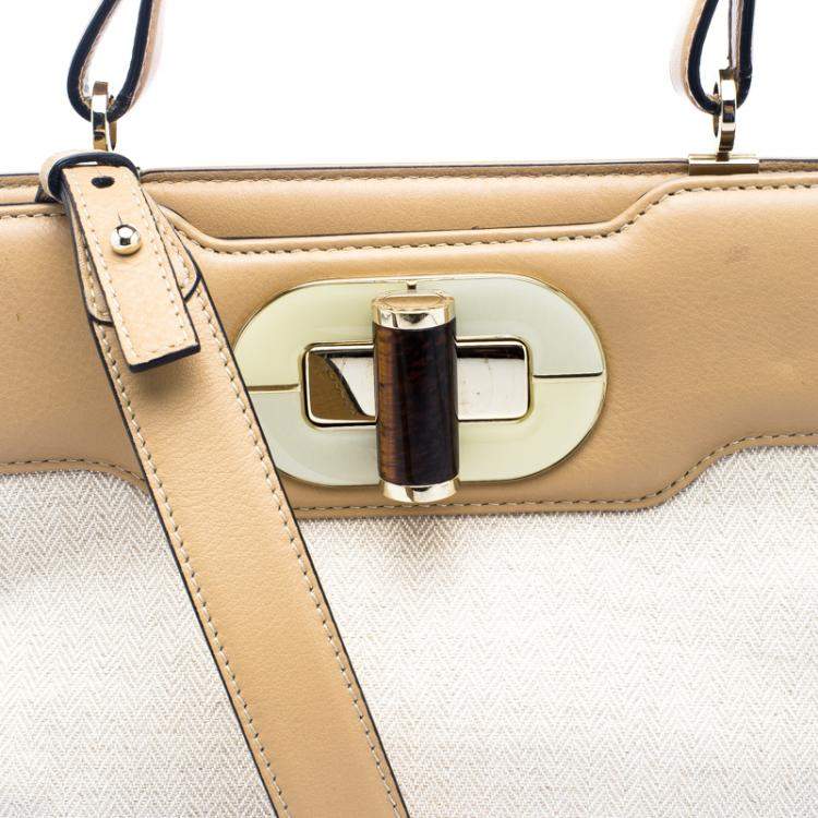 Pre Owned Bvlgari Beige Canvas and Leather Isabella Rossellini Shoulder Bag