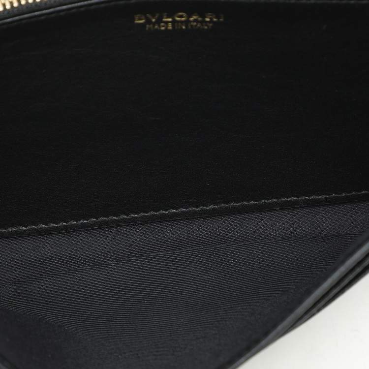 Pre Owned Bvlgari Black Leather Double Ring Flap Continental Wallet