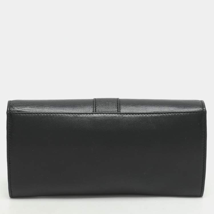 Pre Owned Bvlgari Black Leather Double Ring Flap Continental Wallet