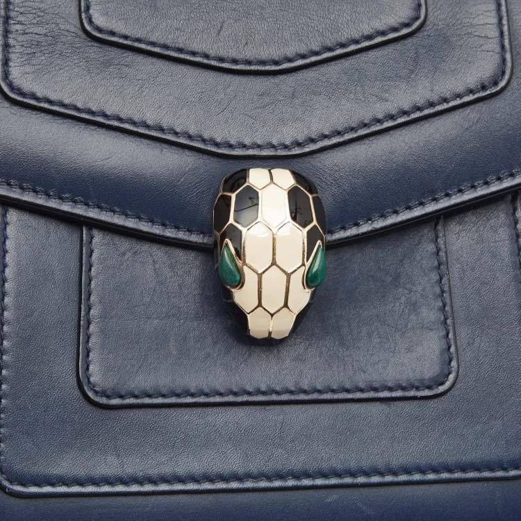 Pre Owned Bvlgari Navy Blue Leather Small Serpenti Forever Crossbody Bag