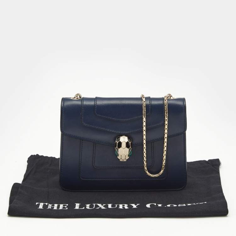 Pre Owned Bvlgari Navy Blue Leather Small Serpenti Forever Crossbody Bag