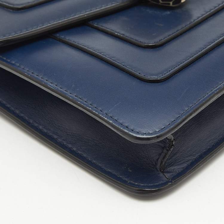 Pre Owned Bvlgari Navy Blue Leather Small Serpenti Forever Crossbody Bag