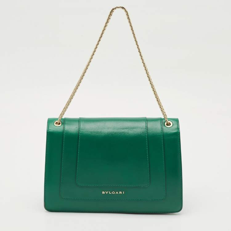 Pre Owned Bvlgari Green Leather Medium Serpenti Forever Shoulder Bag