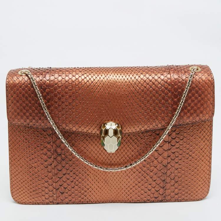 Pre Owned Bvlgari Bronze Python Medium Limited Edition 23/30 Serpenti Forever Shoulder Bag