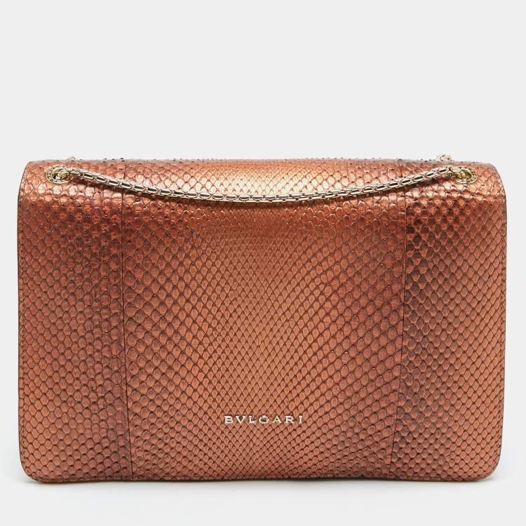 Pre Owned Bvlgari Bronze Python Medium Limited Edition 23/30 Serpenti Forever Shoulder Bag
