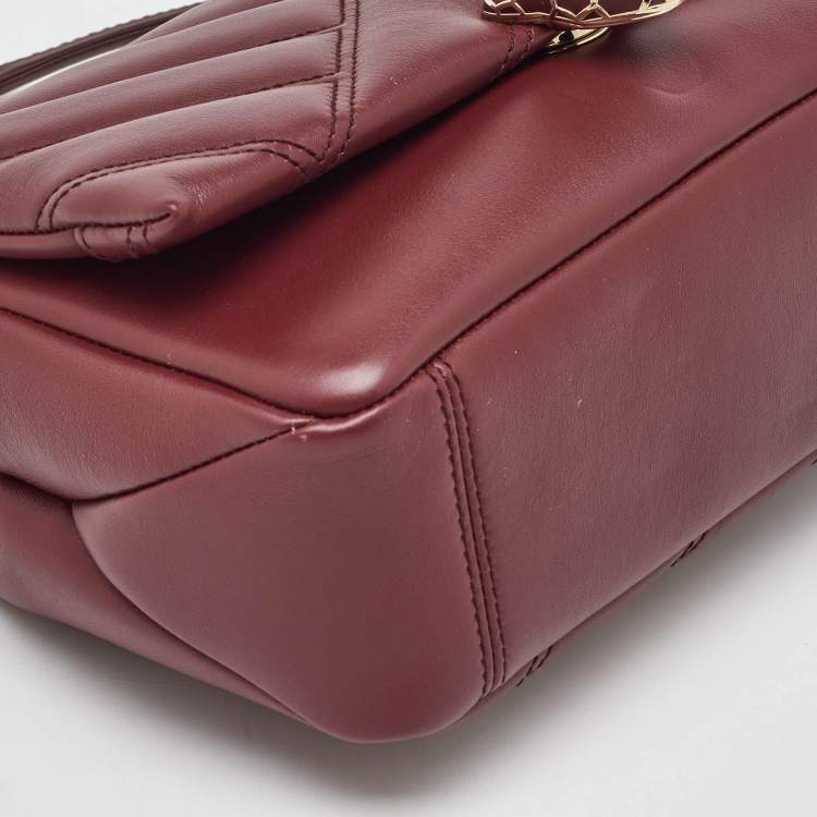 Pre Owned Bvlgari Burgundy Quilted Leather Small Serpenti Cabochon Shoulder Bag 
