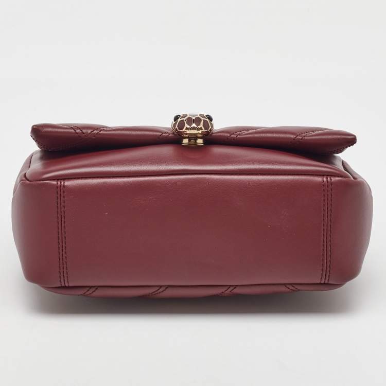 Pre Owned Bvlgari Burgundy Quilted Leather Small Serpenti Cabochon Shoulder Bag 